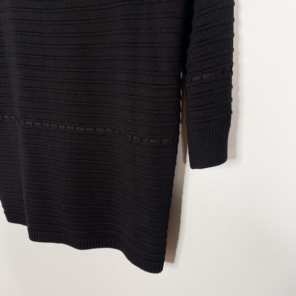 St John Medium M Black 3/4 Sleeve Ottoman Stripe Knit Sweater with Side Lace Up - Picture 4 of 11